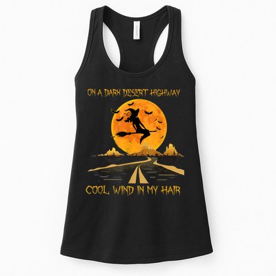 Happy Halloween Witch Riding Brooms On A Dark Desert Highway Womens Tank Top