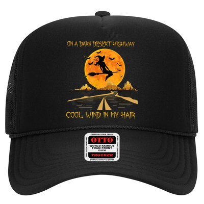 Happy Halloween Witch Riding Brooms On A Dark Desert Highway Hat