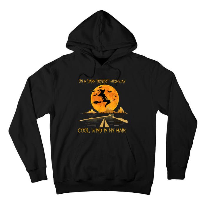 Happy Halloween Witch Riding Brooms On A Dark Desert Highway Tall Hoodie