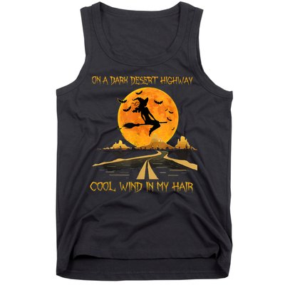 Happy Halloween Witch Riding Brooms On A Dark Desert Highway Tank Top
