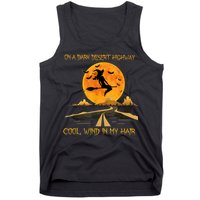 Happy Halloween Witch Riding Brooms On A Dark Desert Highway Tank Top