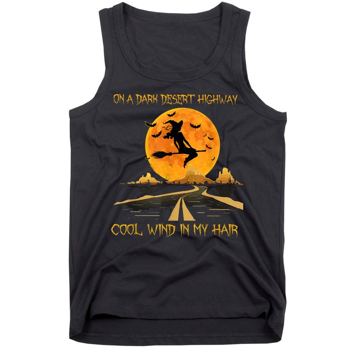 Happy Halloween Witch Riding Brooms On A Dark Desert Highway Tank Top