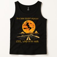 Happy Halloween Witch Riding Brooms On A Dark Desert Highway Tank Top