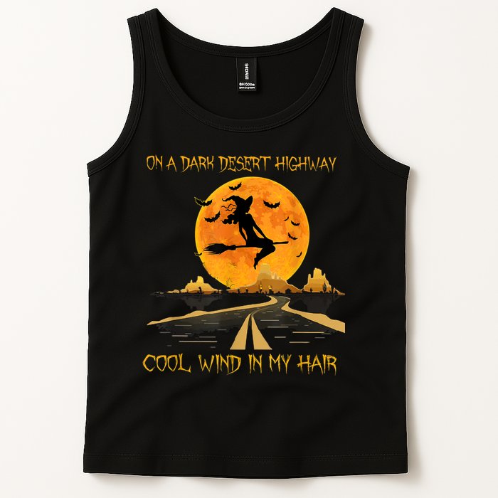Happy Halloween Witch Riding Brooms On A Dark Desert Highway Tank Top