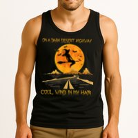 Happy Halloween Witch Riding Brooms On A Dark Desert Highway Tank Top