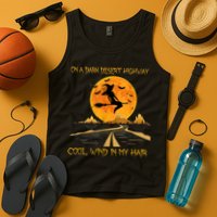 Happy Halloween Witch Riding Brooms On A Dark Desert Highway Tank Top