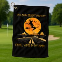 Happy Halloween Witch Riding Brooms On A Dark Desert Highway Golf Towel
