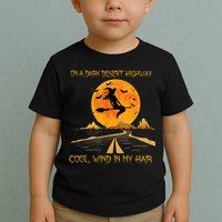 Happy Halloween Witch Riding Brooms On A Dark Desert Highway Toddler T-Shirt