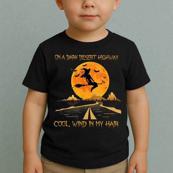 Happy Halloween Witch Riding Brooms On A Dark Desert Highway Toddler T-Shirt