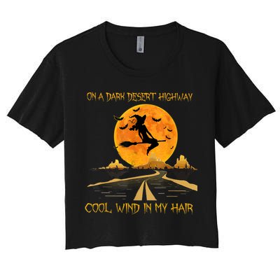 Happy Halloween Witch Riding Brooms On A Dark Desert Highway Crop Top