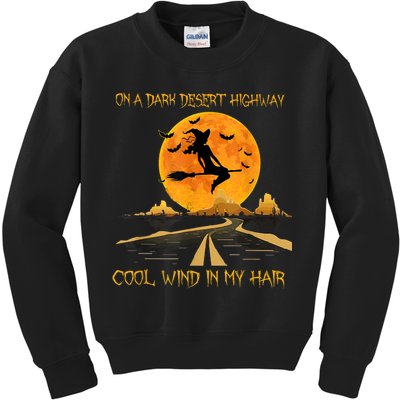 Happy Halloween Witch Riding Brooms On A Dark Desert Highway Kids Sweatshirt