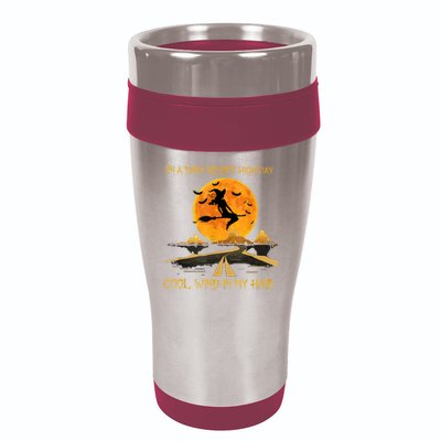 Happy Halloween Witch Riding Brooms On A Dark Desert Highway 16oz Travel Tumbler