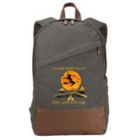 Happy Halloween Witch Riding Brooms On A Dark Desert Highway Cotton Canvas Backpack
