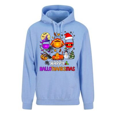 Happy Hallothanksmas Wine Halloween Thanksgiving Christmas Unisex Surf Hoodie