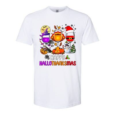 Happy Hallothanksmas Wine Halloween Thanksgiving Christmas Softstyle CVC T-Shirt