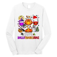 Happy Hallothanksmas Wine Halloween Thanksgiving Christmas Long Sleeve Shirt