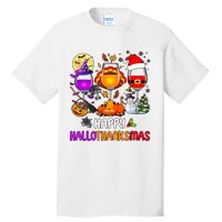 Happy Hallothanksmas Wine Halloween Thanksgiving Christmas Tall T-Shirt