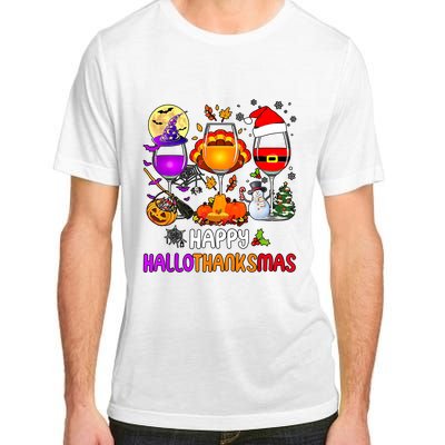 Happy Hallothanksmas Wine Halloween Thanksgiving Christmas Adult ChromaSoft Performance T-Shirt