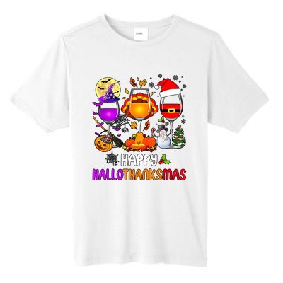 Happy Hallothanksmas Wine Halloween Thanksgiving Christmas Tall Fusion ChromaSoft Performance T-Shirt