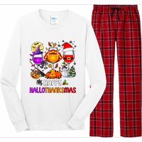 Happy Hallothanksmas Wine Halloween Thanksgiving Christmas Long Sleeve Pajama Set