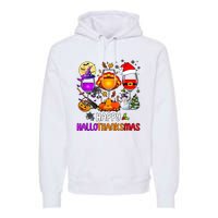 Happy Hallothanksmas Wine Halloween Thanksgiving Christmas Premium Hoodie