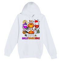 Happy Hallothanksmas Wine Halloween Thanksgiving Christmas Premium Pullover Hoodie