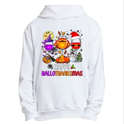 Happy Hallothanksmas Wine Halloween Thanksgiving Christmas Urban Pullover Hoodie