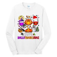 Happy Hallothanksmas Wine Halloween Thanksgiving Christmas Tall Long Sleeve T-Shirt