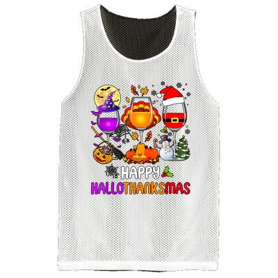 Happy Hallothanksmas Wine Halloween Thanksgiving Christmas Mesh Reversible Basketball Jersey Tank