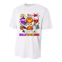 Happy Hallothanksmas Wine Halloween Thanksgiving Christmas Performance Sprint T-Shirt