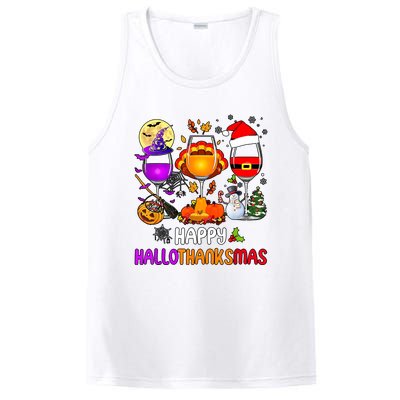 Happy Hallothanksmas Wine Halloween Thanksgiving Christmas PosiCharge Competitor Tank