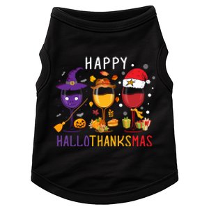 Happy Hallothanksmas Wine Halloween Thanksgiving Christmas Doggie Tank