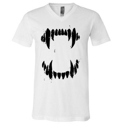 Halloween Horror Wolf Dog Vampire Monster Teeth Costume V-Neck T-Shirt