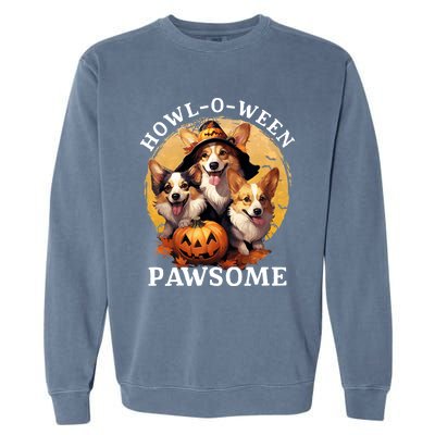 Happy Halloween Witch Welsh Corgi Dog HowlOWeen Pawsome Gift Garment-Dyed Sweatshirt