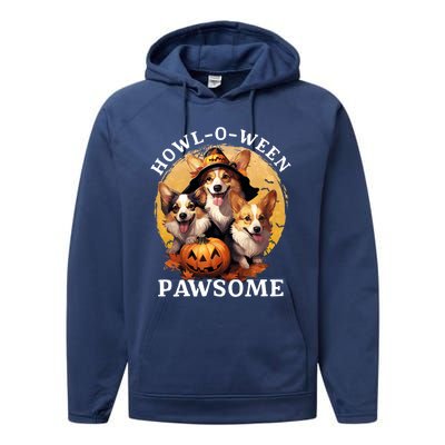 Happy Halloween Witch Welsh Corgi Dog HowlOWeen Pawsome Gift Performance Fleece Hoodie