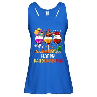 Happy Hallothanksmas Wine Glasses Wine Lover Gift Ladies Essential Flowy Tank