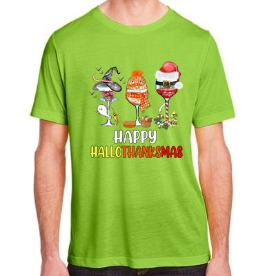 Happy Hallothanksmas Wine Glasses Witch Santa Hat Pumpkin Cute Gift Adult ChromaSoft Performance T-Shirt