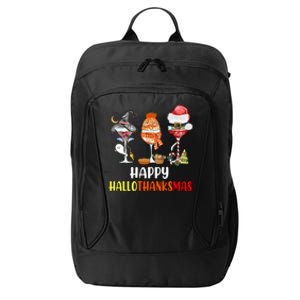 Happy Hallothanksmas Wine Glasses Witch Santa Hat Pumpkin Cute Gift City Backpack