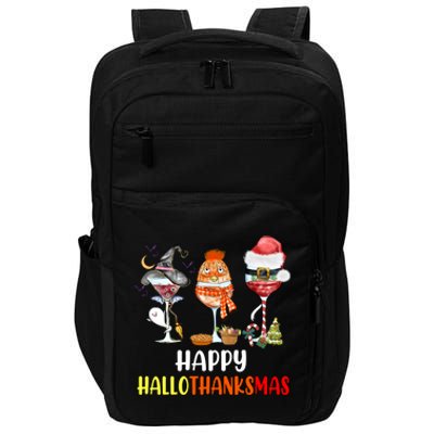 Happy Hallothanksmas Wine Glasses Witch Santa Hat Pumpkin Cute Gift Impact Tech Backpack