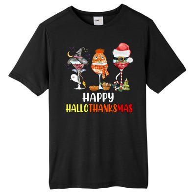 Happy Hallothanksmas Wine Glasses Witch Santa Hat Pumpkin Cute Gift Tall Fusion ChromaSoft Performance T-Shirt