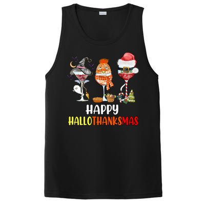 Happy Hallothanksmas Wine Glasses Witch Santa Hat Pumpkin Cute Gift PosiCharge Competitor Tank