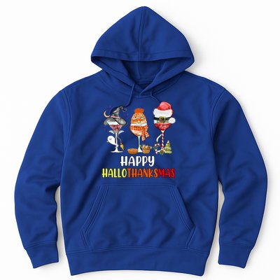 Happy Hallothanksmas Wine Glasses Witch Santa Hat Pumpkin Cute Gift Hoodie