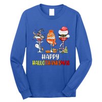 Happy Hallothanksmas Wine Glasses Witch Santa Hat Pumpkin Cute Gift Long Sleeve Shirt