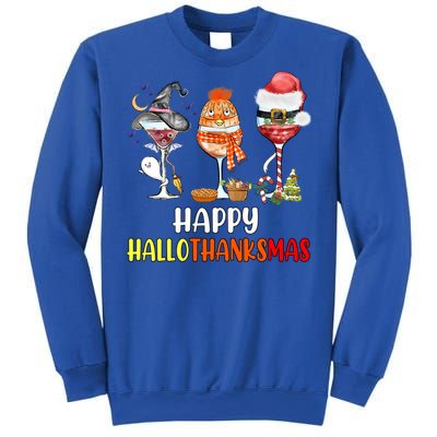 Happy Hallothanksmas Wine Glasses Witch Santa Hat Pumpkin Cute Gift Sweatshirt