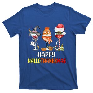 Happy Hallothanksmas Wine Glasses Witch Santa Hat Pumpkin Cute Gift T-Shirt