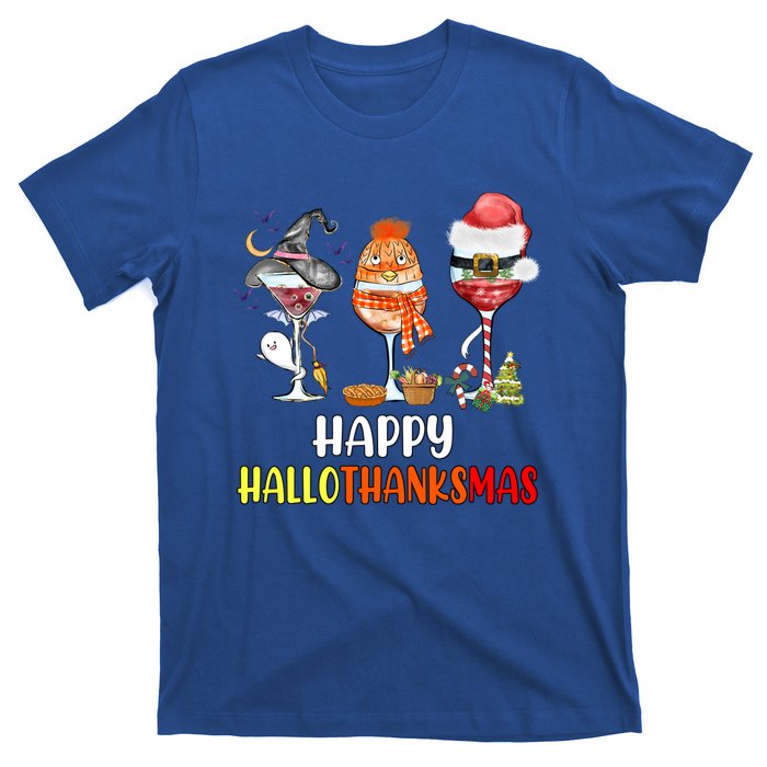 Happy Hallothanksmas Wine Glasses Witch Santa Hat Pumpkin Cute Gift T-Shirt