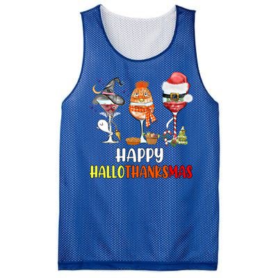 Happy Hallothanksmas Wine Glasses Witch Santa Hat Pumpkin Cute Gift Mesh Reversible Basketball Jersey Tank