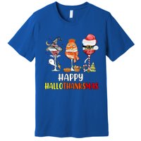 Happy Hallothanksmas Wine Glasses Witch Santa Hat Pumpkin Cute Gift Premium T-Shirt