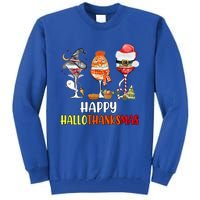 Happy Hallothanksmas Wine Glasses Witch Santa Hat Pumpkin Cute Gift Tall Sweatshirt