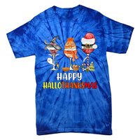 Happy Hallothanksmas Wine Glasses Witch Santa Hat Pumpkin Cute Gift Tie-Dye T-Shirt